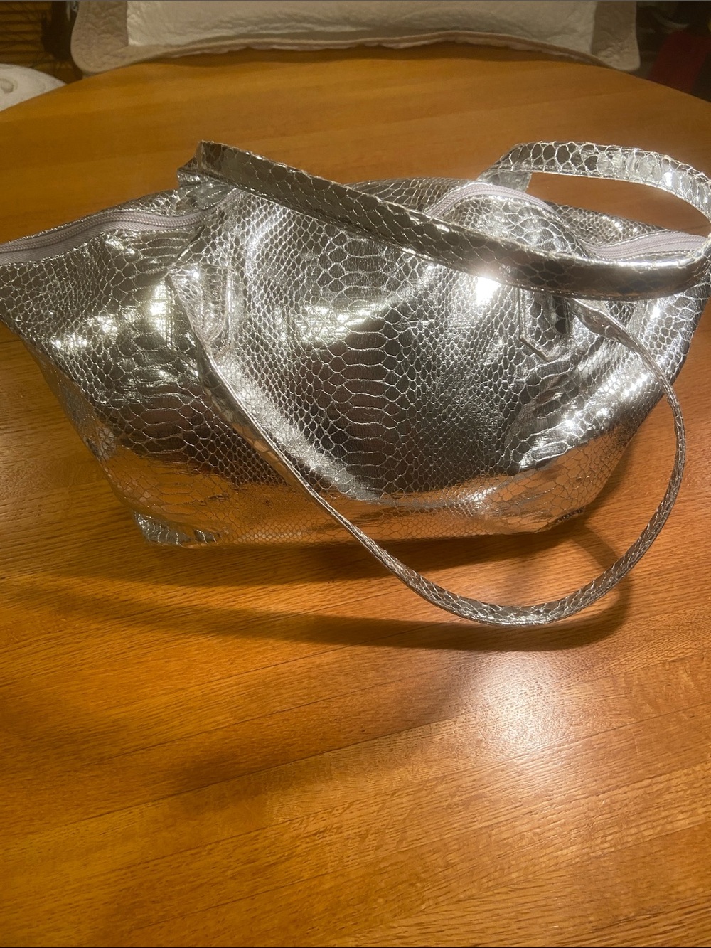 Disco ball Metallic Silver Tote Bag with Snakeskin Texture
